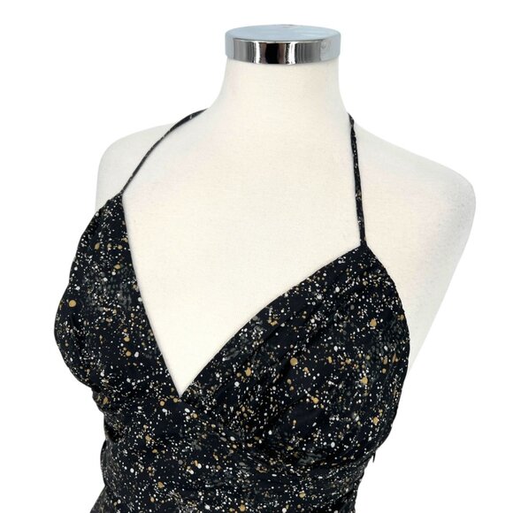 Express Womens Halter Neck Silk Black Gold Party Night Out Dress Size 6 - Picture 5 of 13